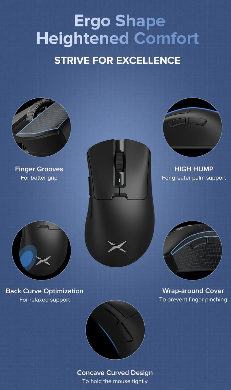 Delux M900PRO Mouse Gamer Sem Fio Ergonômico, Taxa de Polling de 8K, PAW3395, 63g, Dock de Carregamento Magnético RGB para Gamer de PC com Mão Grande Direita