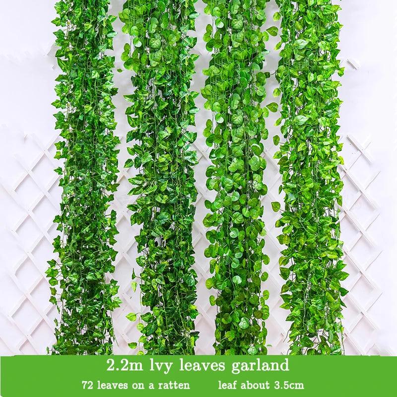 72 Peças de Folhas - Videira de Seda Verde para Decoração de Parede, Jardim, e Casamento - Guirlanda de Folhas