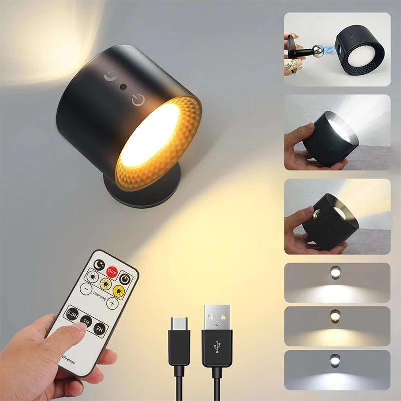 Lâmpada de Parede LED de Cabeça Dupla Controle por Toque Remoto Rotação 360 USB Recarga Sem Fio Portátil Luz Noturna para Quarto Luminária de Leitura