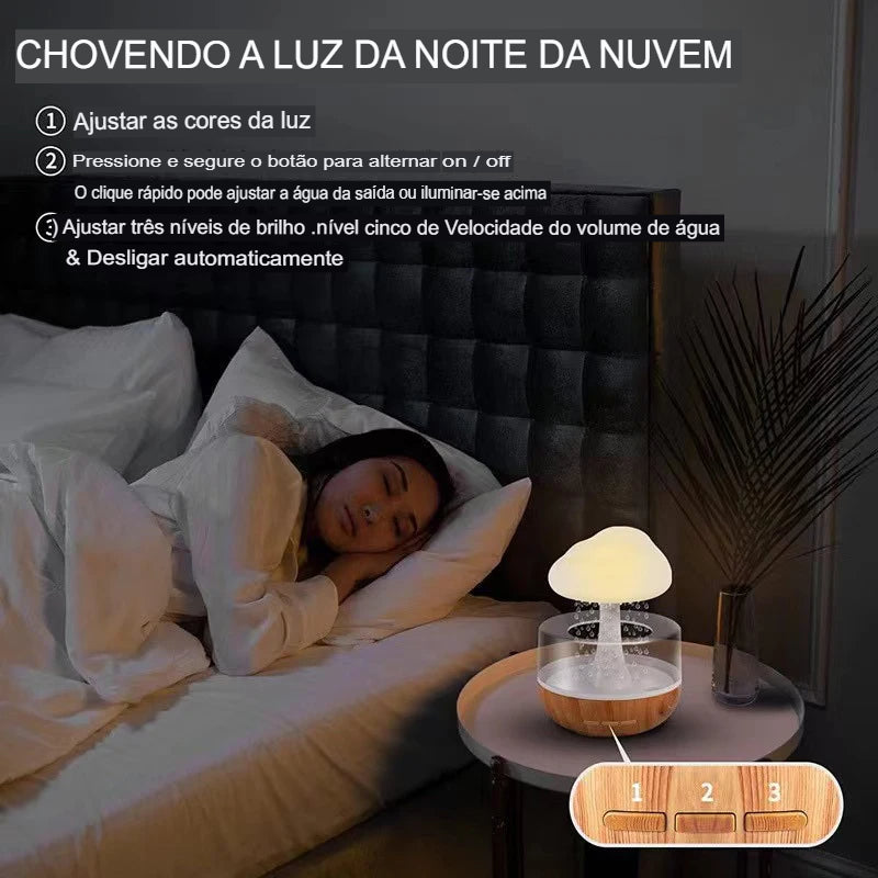 AromaCloud, umidificador de nuvem, sons de chuva aconchegante.