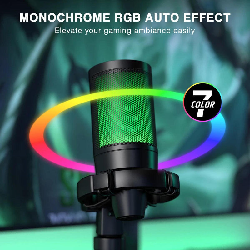 Microfone USB para Jogos FIFINE Ampligame RGB com Mute de Toque Leve, Microfone Condensador com Tripé para Streaming em PC, PS4/5 e Laptops - A2