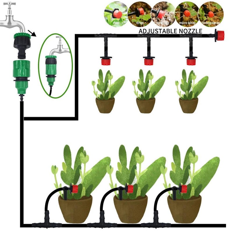 Sistema de Irrigação Micro Gotejamento Portátil 20M com Reguladores Ajustáveis e Kits de Pulverização