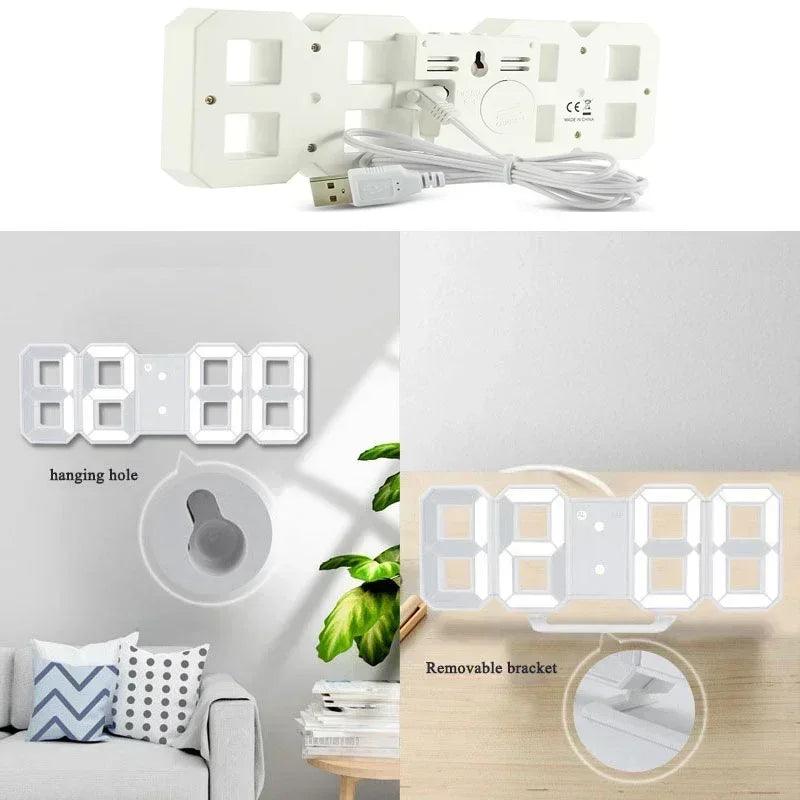 Relógio Despertador Digital 3D LED Relógio de Parede com Hora/Data/Temperatura para Decoração de Casa/Cozinha/Escritório/Jardim.